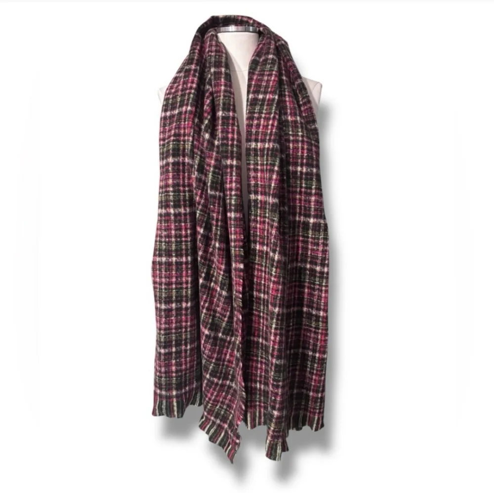 TREASURE & BOND Fringe Blanket Scarf Black Multi Plaid NWT!